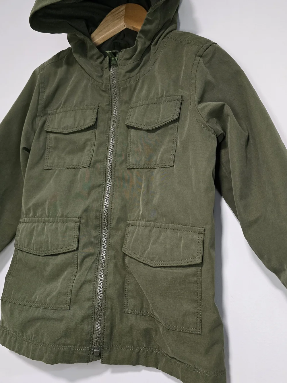 Kids Olive Green Hooded Fall Utility Jacket Back To School.